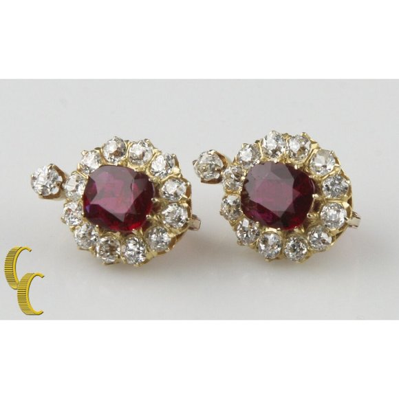 Unbranded Jewelry - 4.12 carat Unaltered Natural Ruby 18k Yellow Gold Lever-back & Diamond Earrings